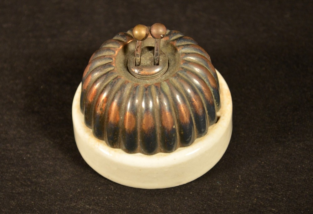 BRASS (or COPPER) & CERAMIC VICTORIAN JELLY MOLD TOGGLE LIGHT SWITCH