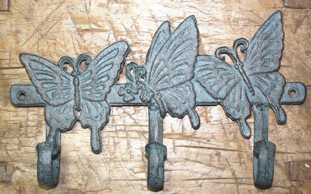 Cast Iron VICTORIAN Style BUTTERFLY Towel Coat Hooks Hat Hook Key Rack Rustic
