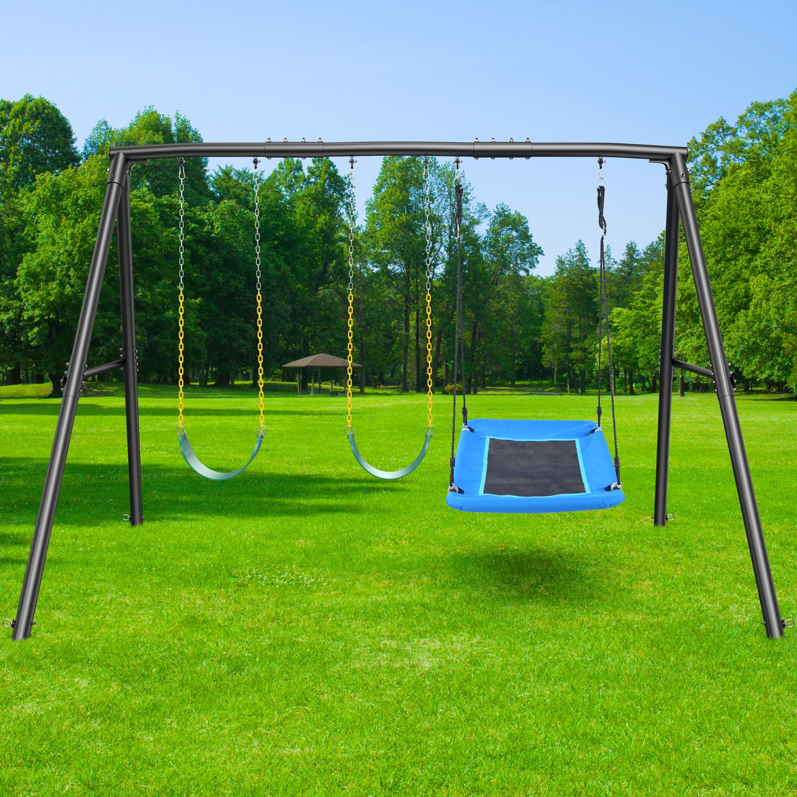 600lb Outdoor Swing Set for Backyard with 3 Swings Heavy Duty Metal Swing Stand