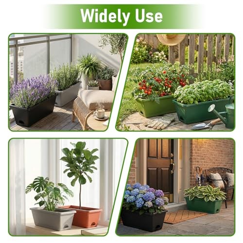 7 Pack Window Box Planters, 17 Inch Plastic Rectangular Flower Pots Brick-red