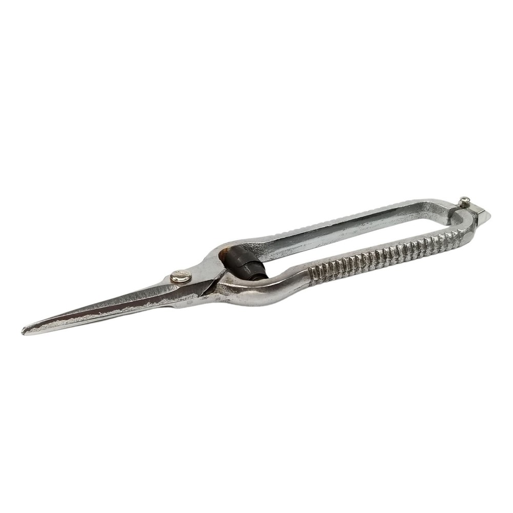 Vintage Solid Metal Scissors Silver Tone Spring Locking Shears 7"