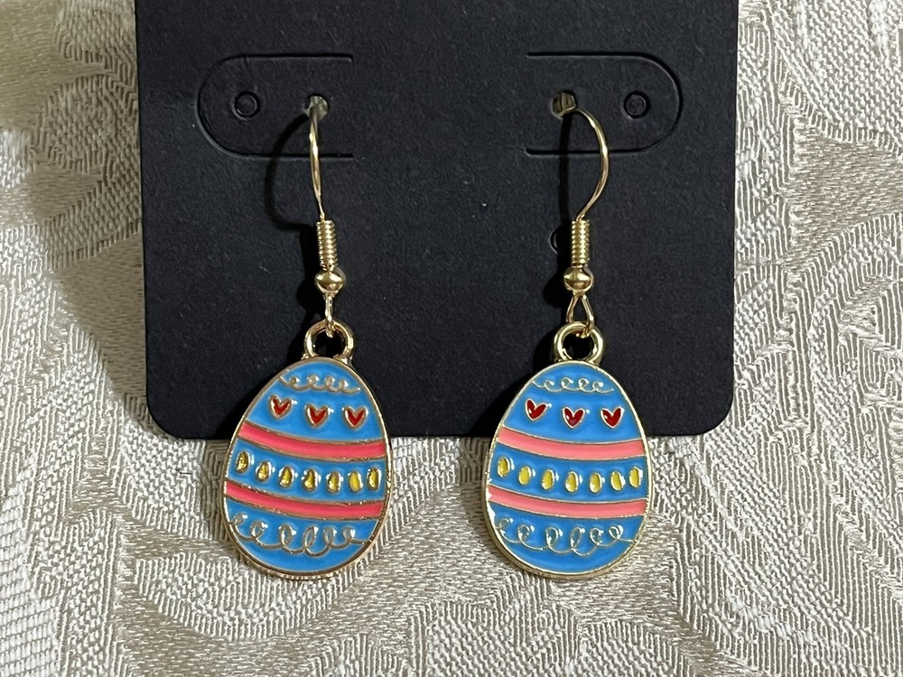 Easter Egg Multicolor Design Enamel Gold Drop Dangle Adorable Earring Set