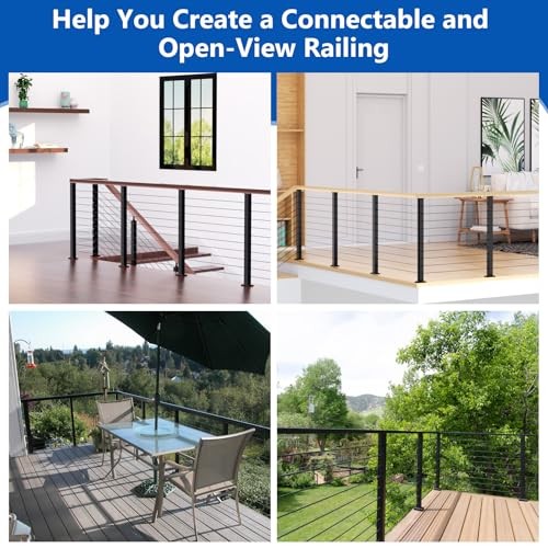 36" T304 T-drilled Cable Railing Corner Post(Post 35"x2"x2"), Three Sides Wire