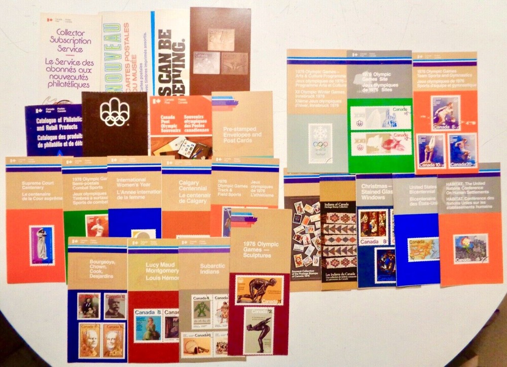 CANADA POST 1975-1976 Philatelic Brochures Big Lot of 25 - New Stamps OLYMPICS