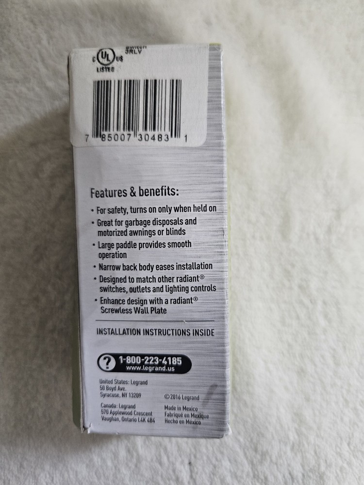 Legrand Radiant 15A Garbage Disposal Paddle Switch