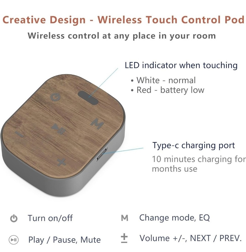 Wireless Bluetooth Desktop Speakers with Touch Control Pod - Walnut & Steel -...