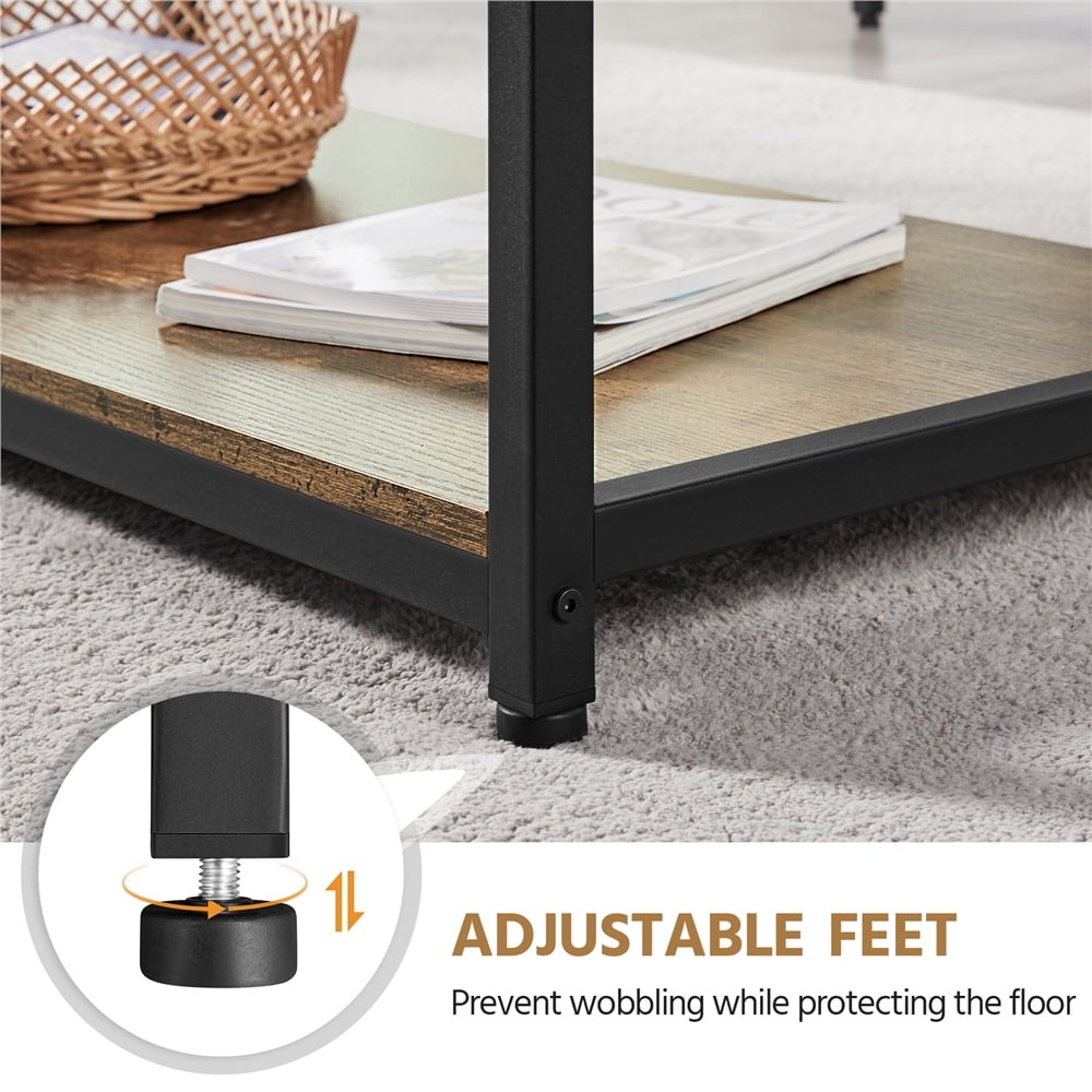 Industrial Coffee Table with Storage Shelf, Rustic Brown