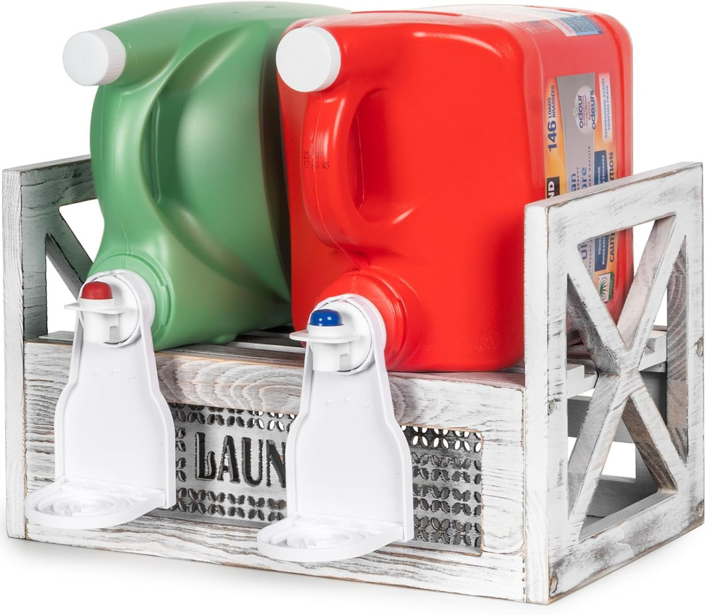 Rustic Laundry Detergent Holder with Drip Tray - Farmhouse Decor Essential