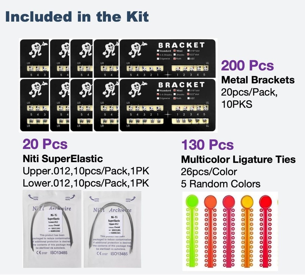 Teeth Model Brackets - 200pcs Pack with Ligature Ties