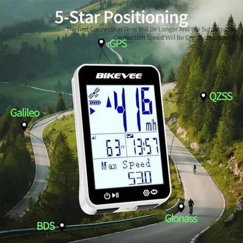 GPS Speedometer & Odometer - Wireless Bike Computer, White-A【Standard Mount】