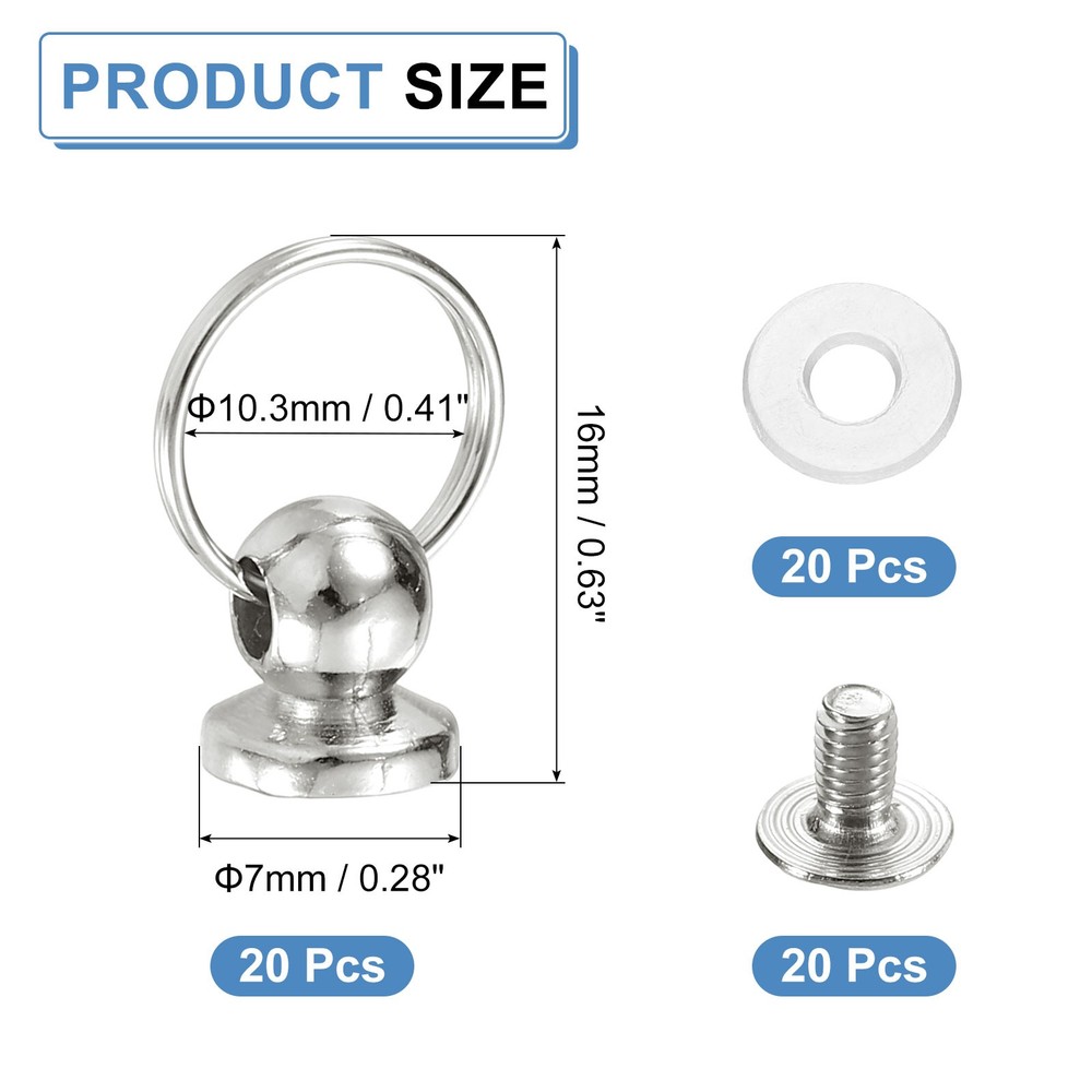20Pcs Screw Round Head Rivets, 7mm Pull Ring Rivet Fastener (Silver)