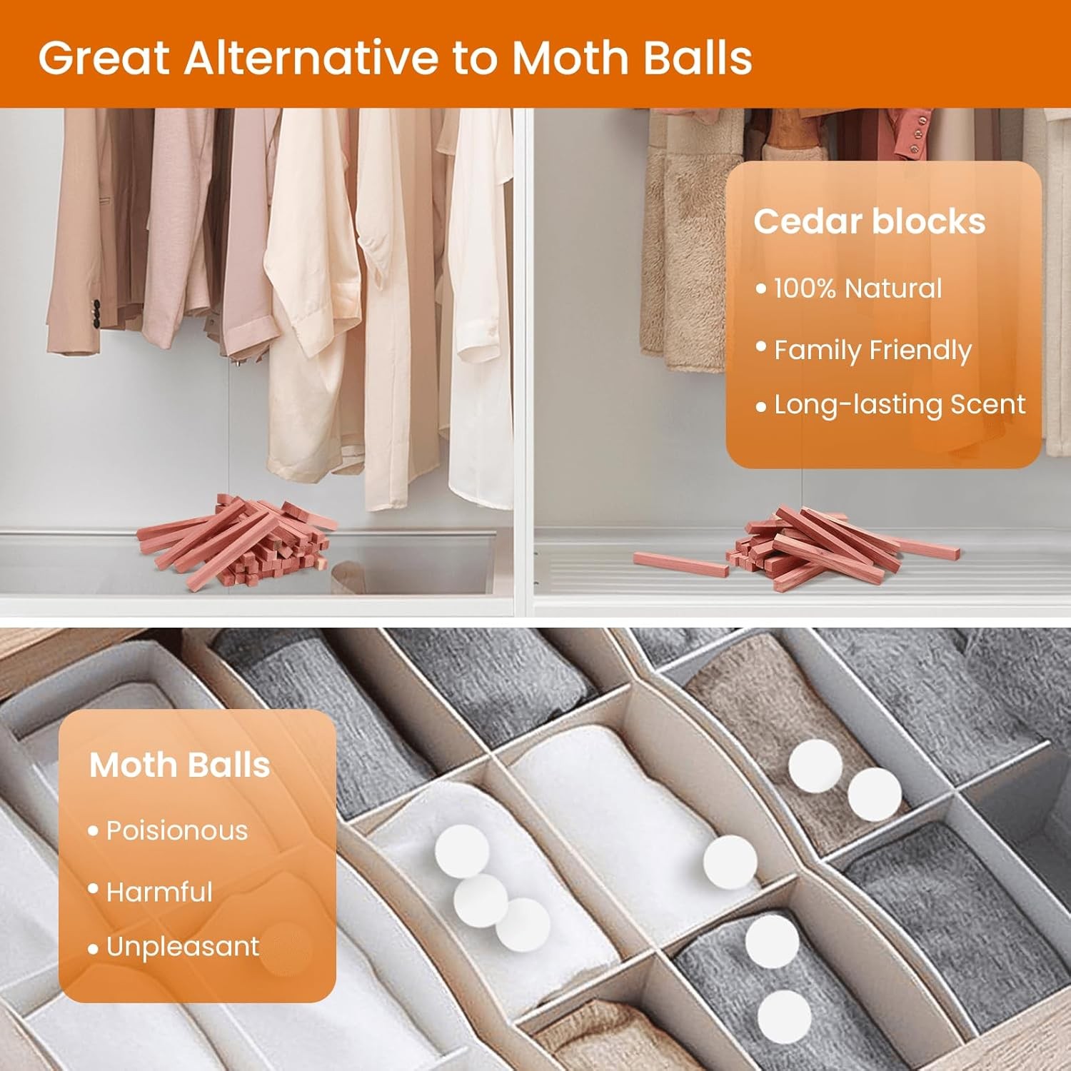 Homode Cedar Blocks for Clothes Storage, 50Pcs Cedar Sticks, Aromatic Red Cedar