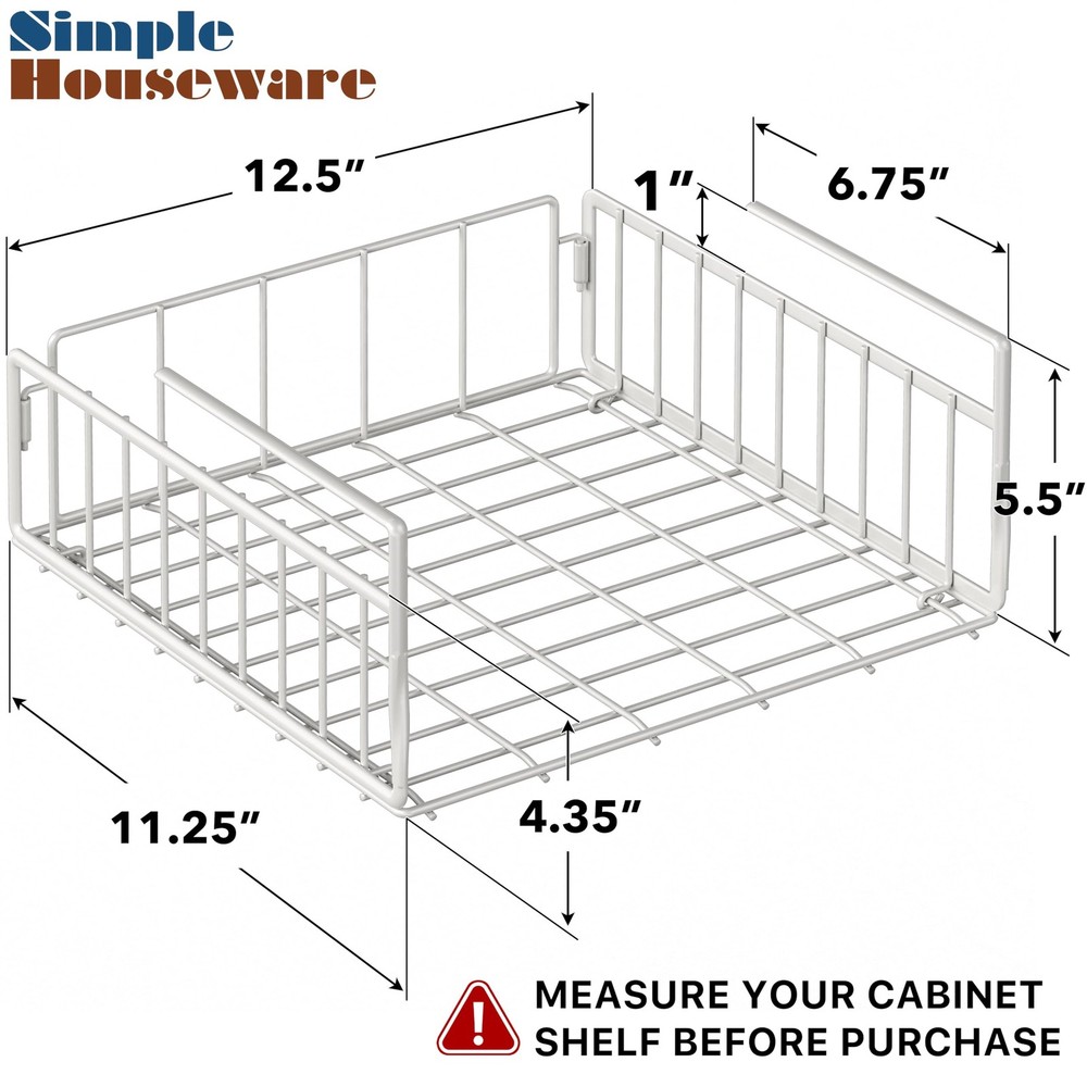 Simple Houseware Under Shelf Basket, White – 2-Pack 2 Pack,