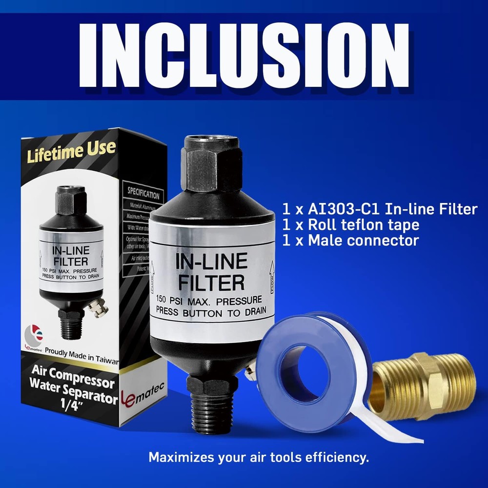 Air Compressor Water Separator & Dryer 1/4" NPT Push-Button Drain US