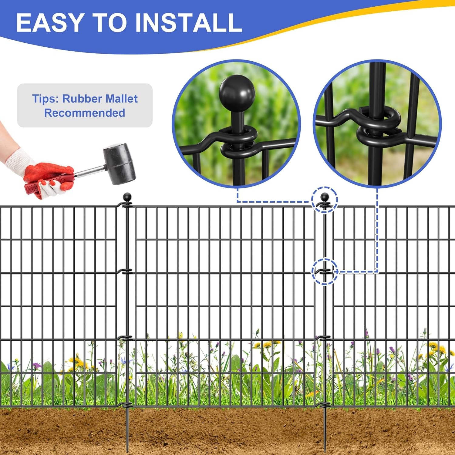 10 Panels 23.6 ft Garden Fence for Yard Patio Metal Wire Panel Border for Dog