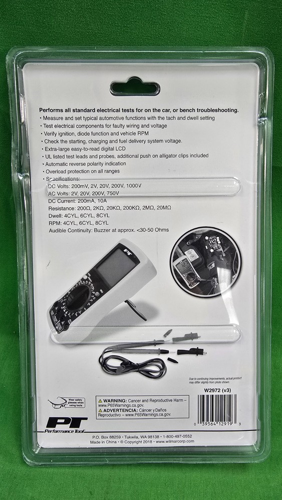 Performance Tool W2972 Digital Automotive Multimeter NEW (E8)