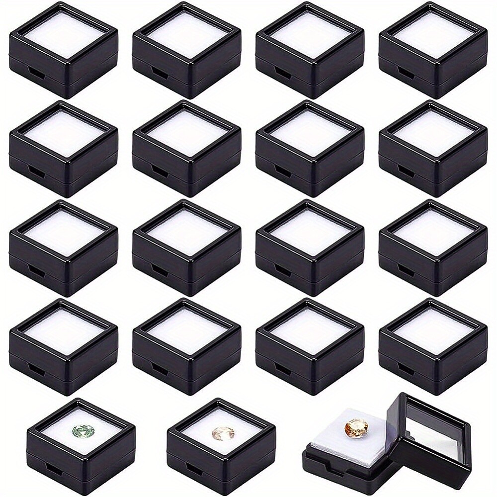 36Sets Black Display Box Plastic Transparent Bare Stone Box Black