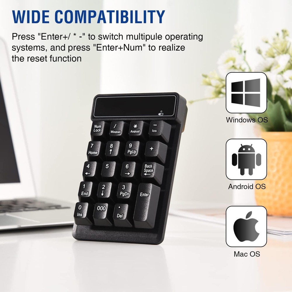 Bluetooth Number Pad 19-Keys Wireless Numeric Keypad Portable Mini Accounting