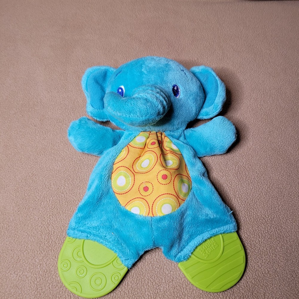 Bright Starts Plush Blue Elephant Teether, Crinkles Toy
