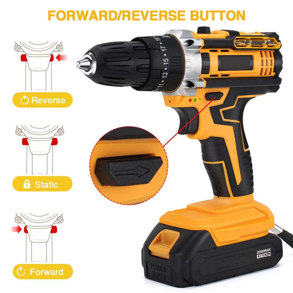 Cordless Brushless Impact Driver Hammer Drill Combo Kit with 2 Battery & Charger