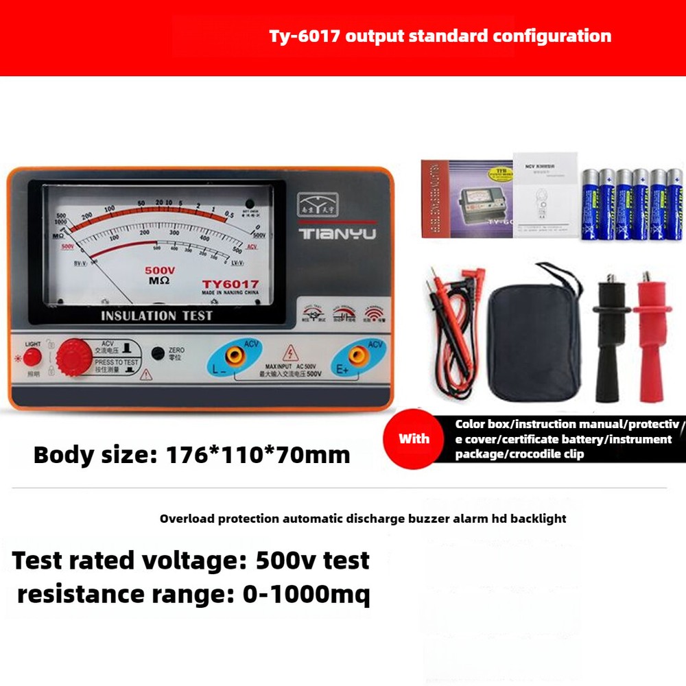 TY6017/18/45 Type Pointer Insulation Megohmmeter 500V 1000V Rocking Meter