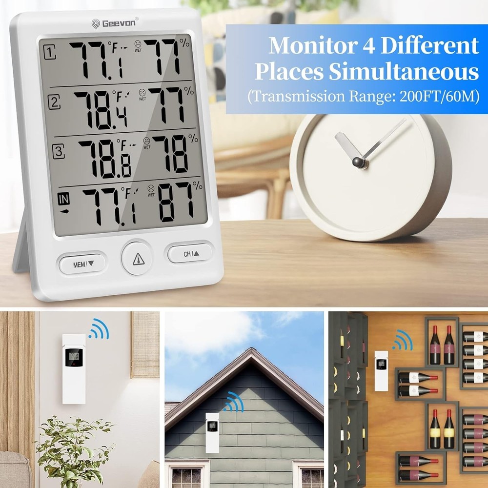 Multi-Function Wireless Hygrometer & Thermometer with 3 Sensors – Indoor/Outdoor