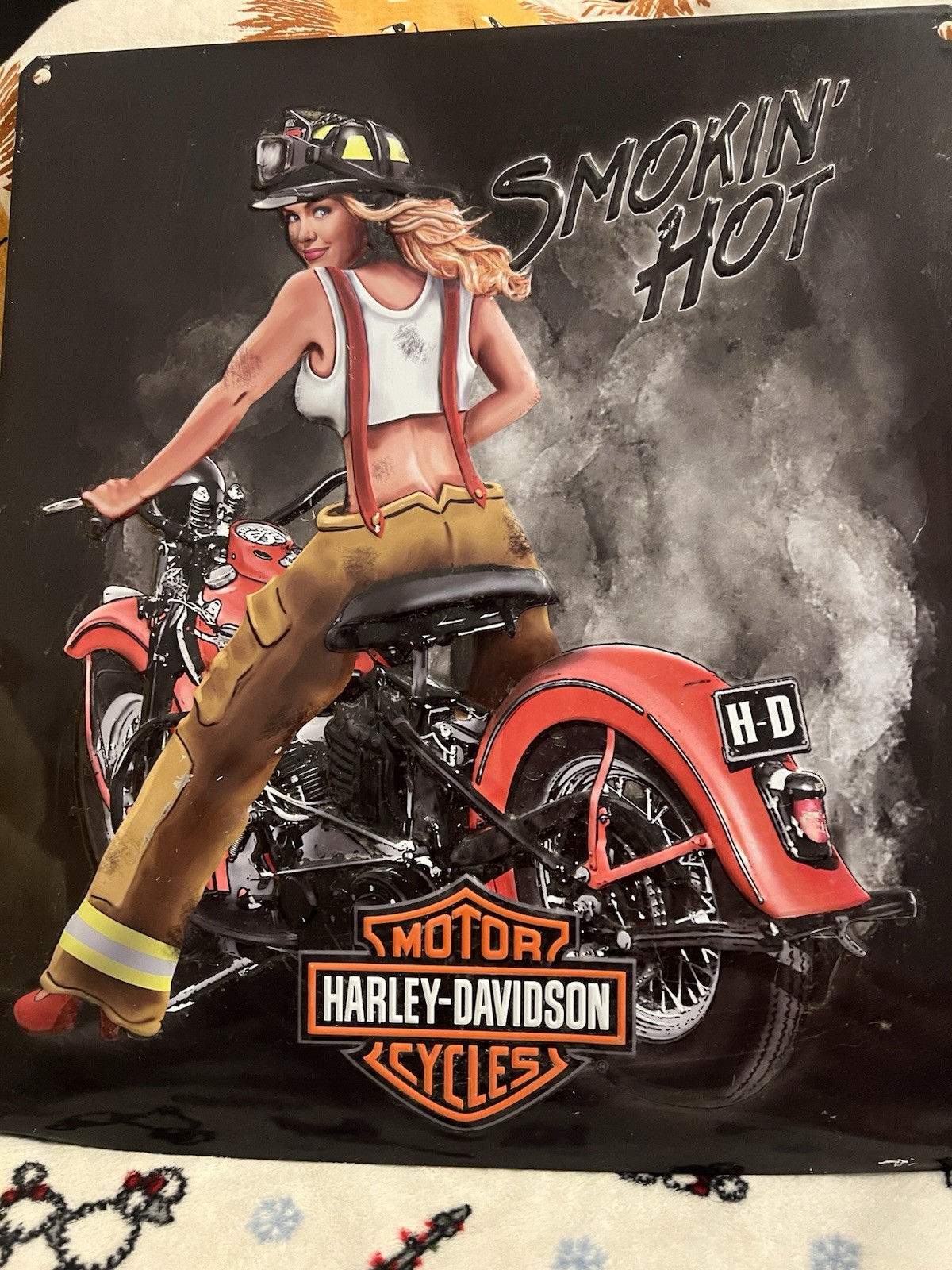 Harley-Davidson® Smokin Hot Fire-fighter Babe Embossed And Logo Tin Sign (13x15)