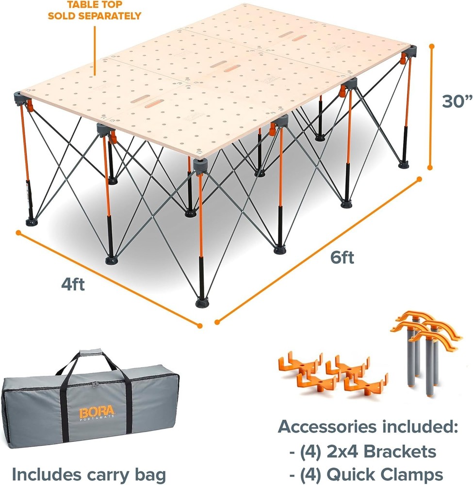 Portable Workbench Folding Work Table 4500lb Capacity, 4ft x 6ft BORA Centipede