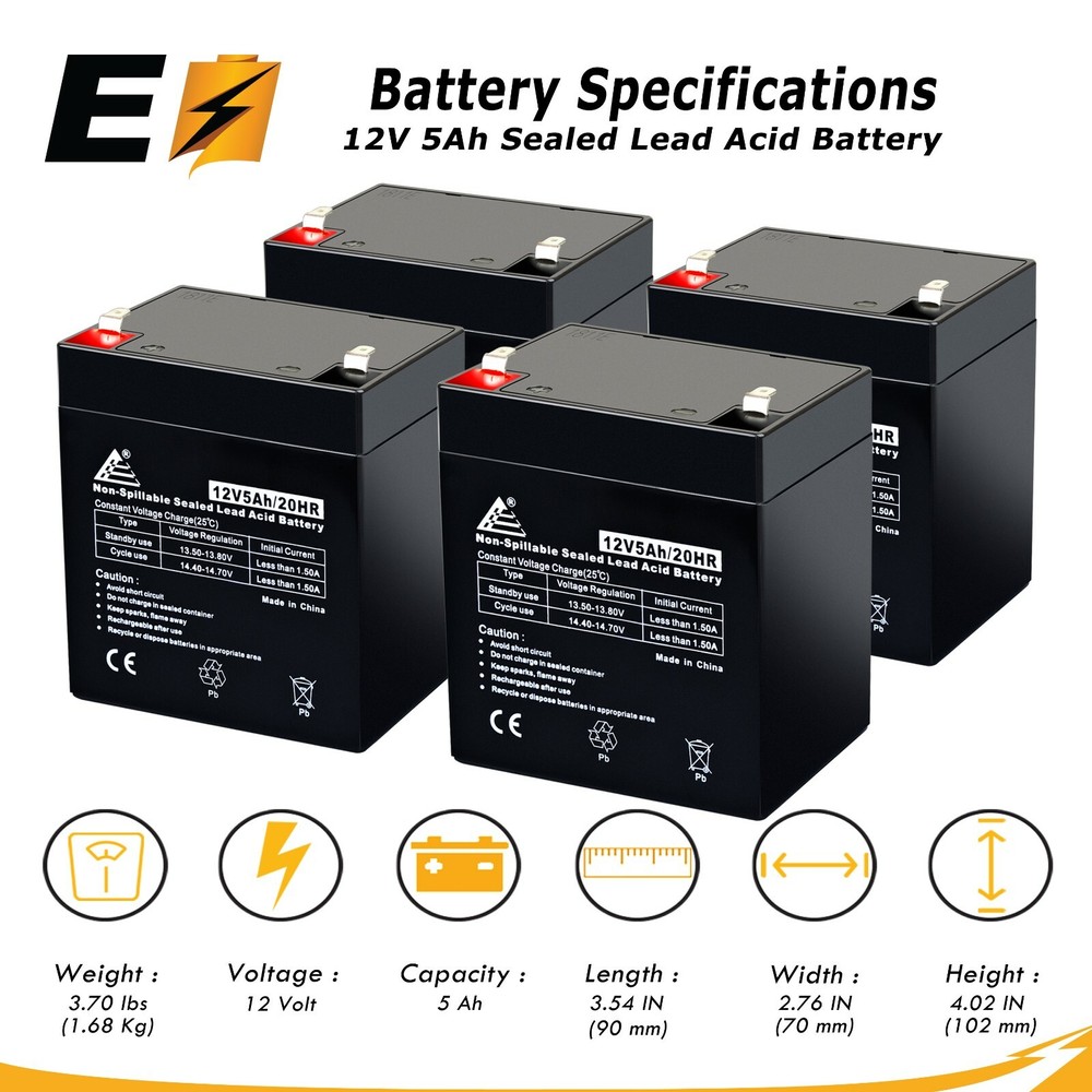 12V 5AH SLA Battery Replacement for Enduring 6-DW-5 - 4 Pack