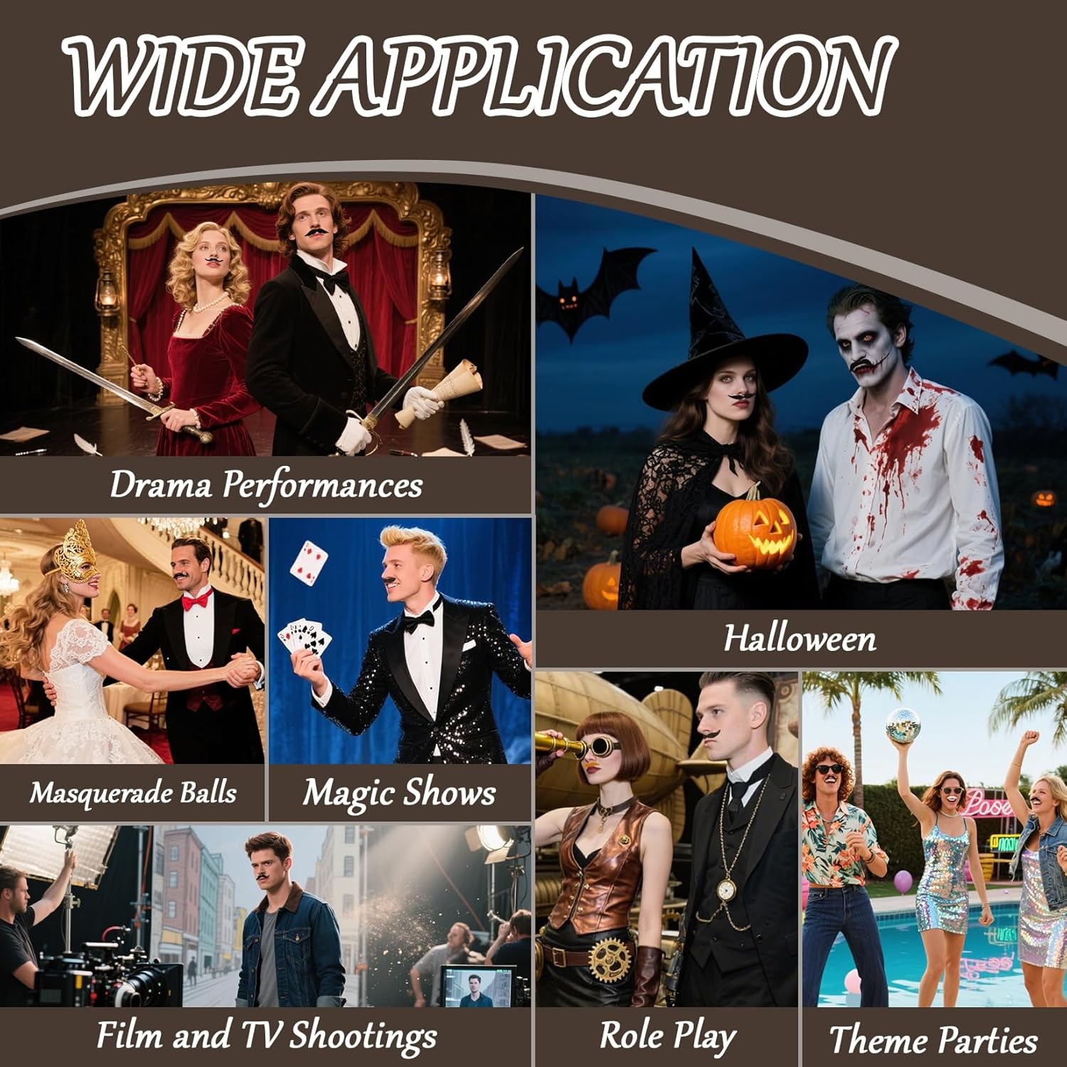 70 Pcs Fake Mustaches, Self Adhesive Fake Novelty Hairy Beard Costume, Christmas