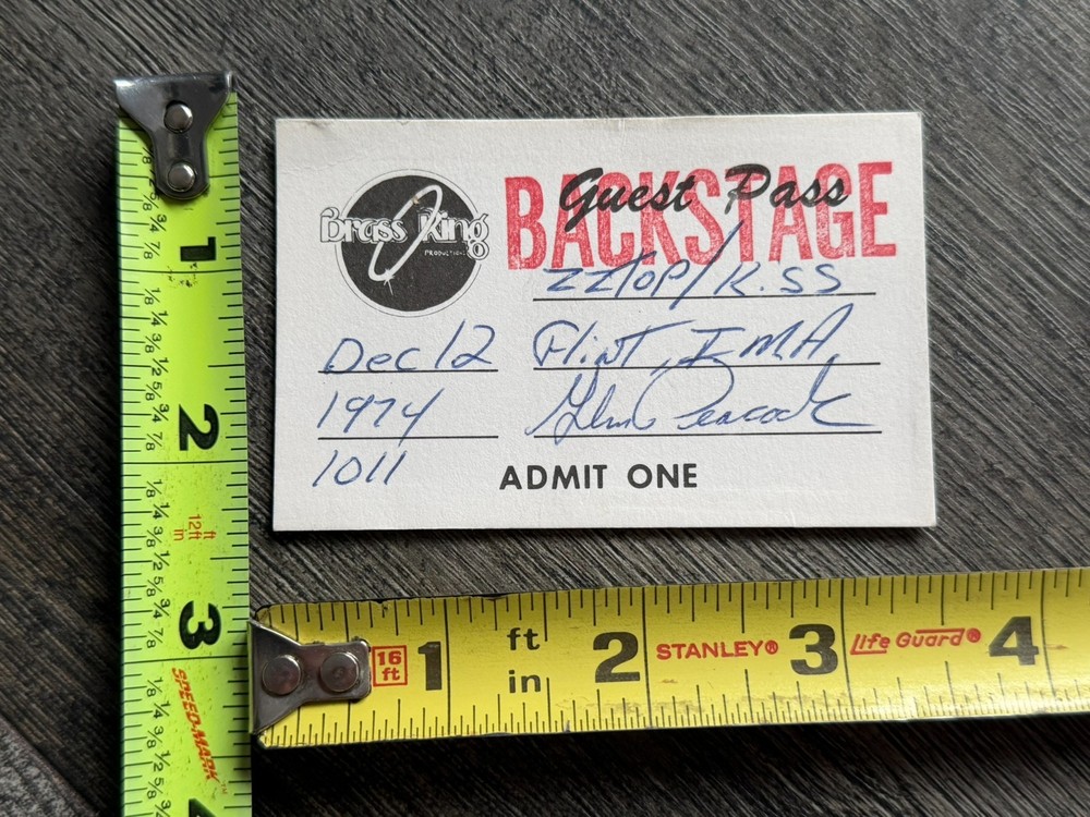 KISS Pass Hotter Than Hell Tour Dec 12 1974 ZZ Top Flint MI Vintage Kiss Aucoin