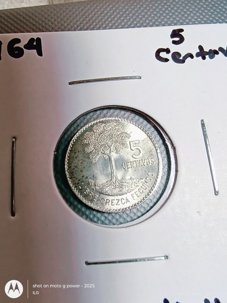 1964 Guatemala 5 Centavos Uncirculated MS Silver Coin