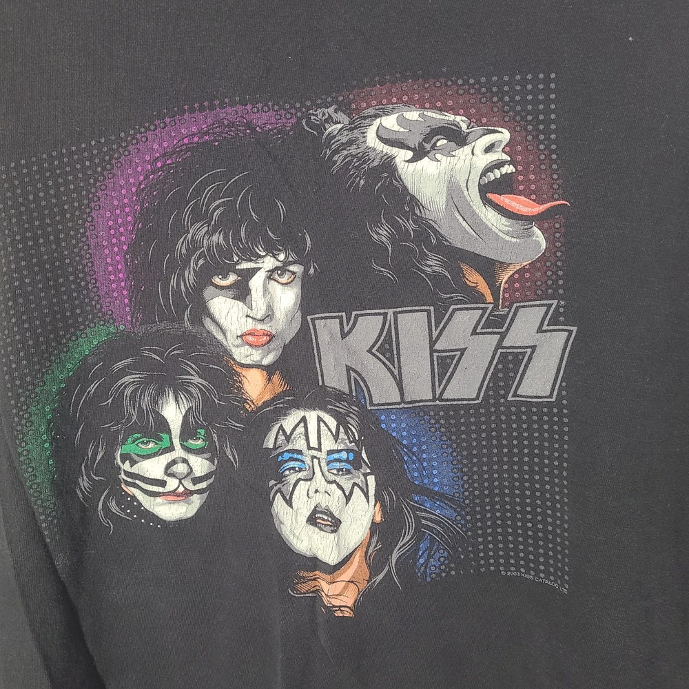 Vintage 2003 Kiss Black Faded Boxy 2XL T-Shirt Classic Rock