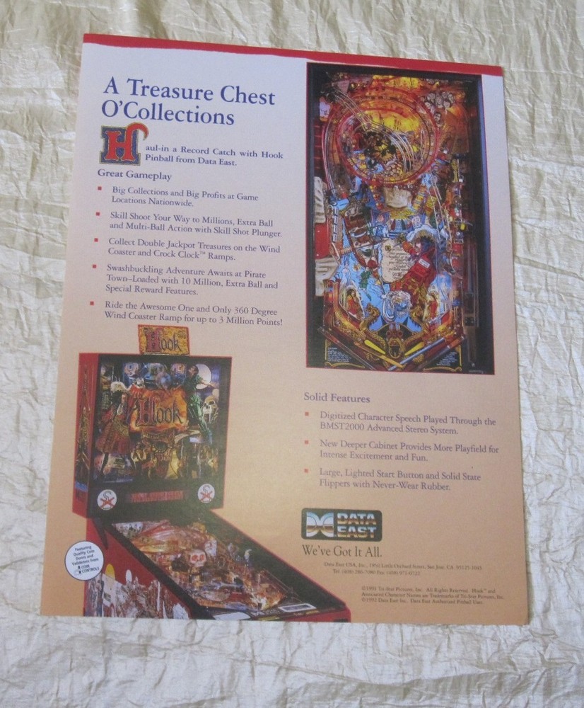 1992 DATA EAST HOOK PINBALL FLYER