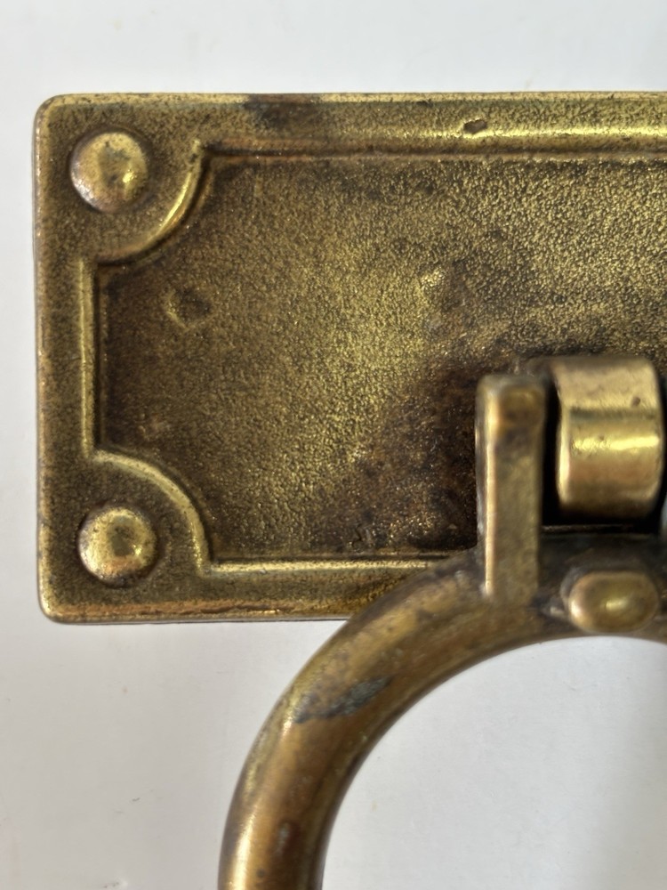 4 Salvage Rectangle Brass Drop Large Ring Double Screw Drawer Pulls 3.75"