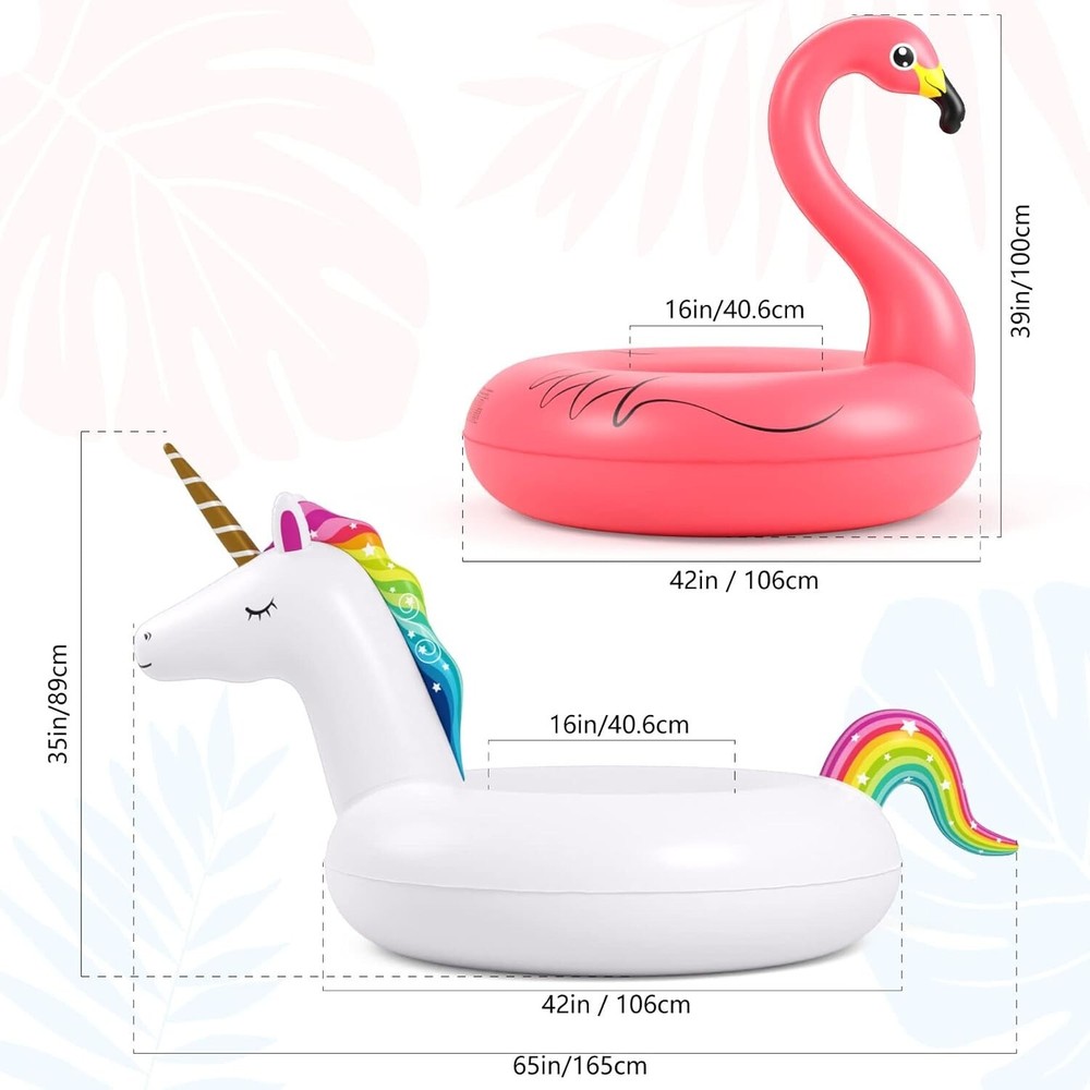 Inflatable Unicorn Flamingo Pool Floats - 2 Pack Pool Floaties Inflatables R...