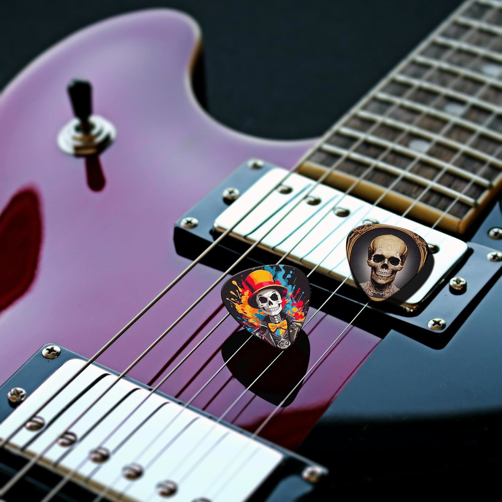 Personalized Skull Guitar Picks 24 Pack - Thin, Medium, Heavy Variety