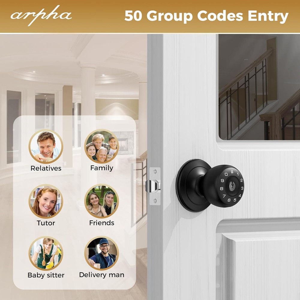 ARPHA Keypad Door Knob 50 Code Keyless Entry Anti-Peeping Password Handle