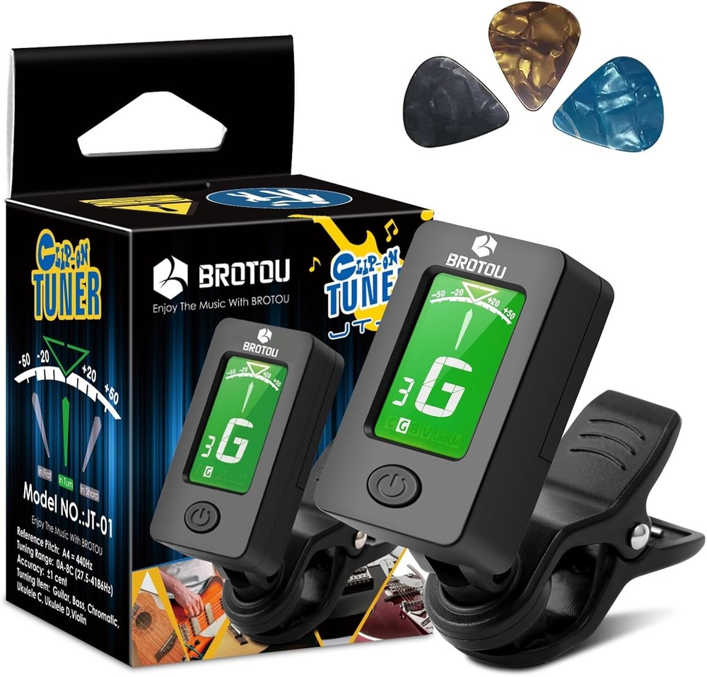 Compact Clip-On Guitar Tuner with Backlit LCD and Automatic Shut-Off Feature