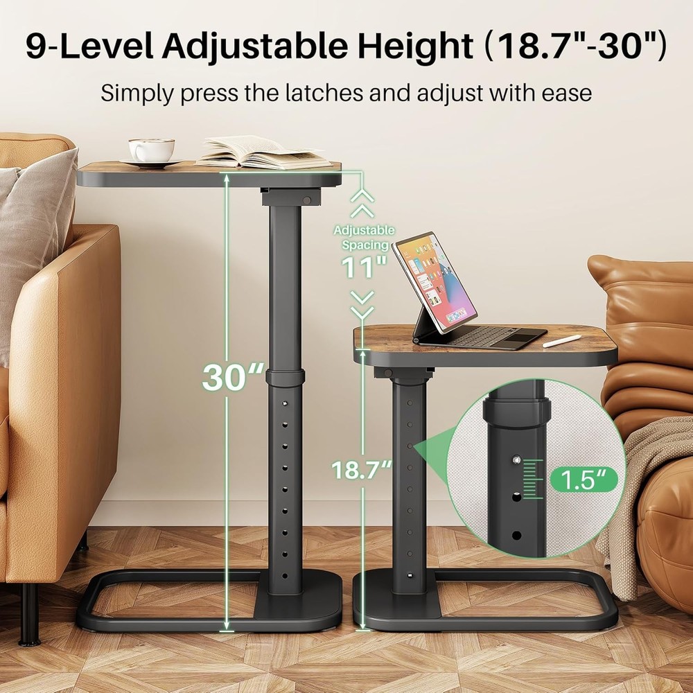 TV Tray Table Adjustable Height & Flip-Top & Rounded Metal Corners Snack Table