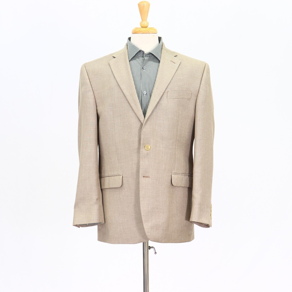Chaps 42R Beige Sport Coat Blazer Jacket Solid 2B Polyester