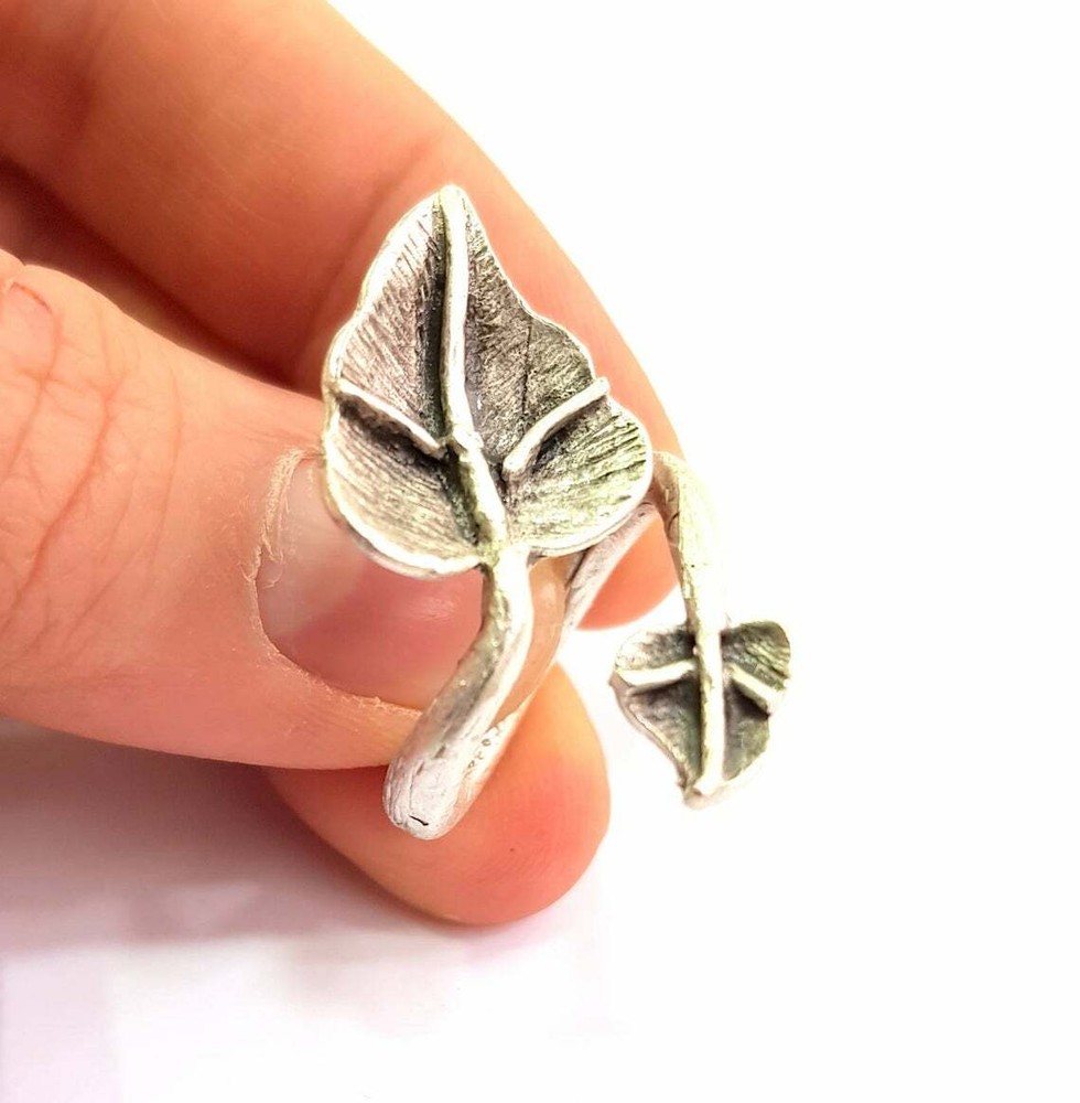Leaf Flower Ring Blank Base Bezel Setting Antique Silver Brass Adjustable G11836