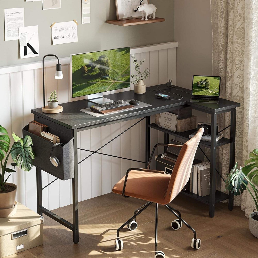 40 Inch L Shaped Computer Desk With Power Outlets Black