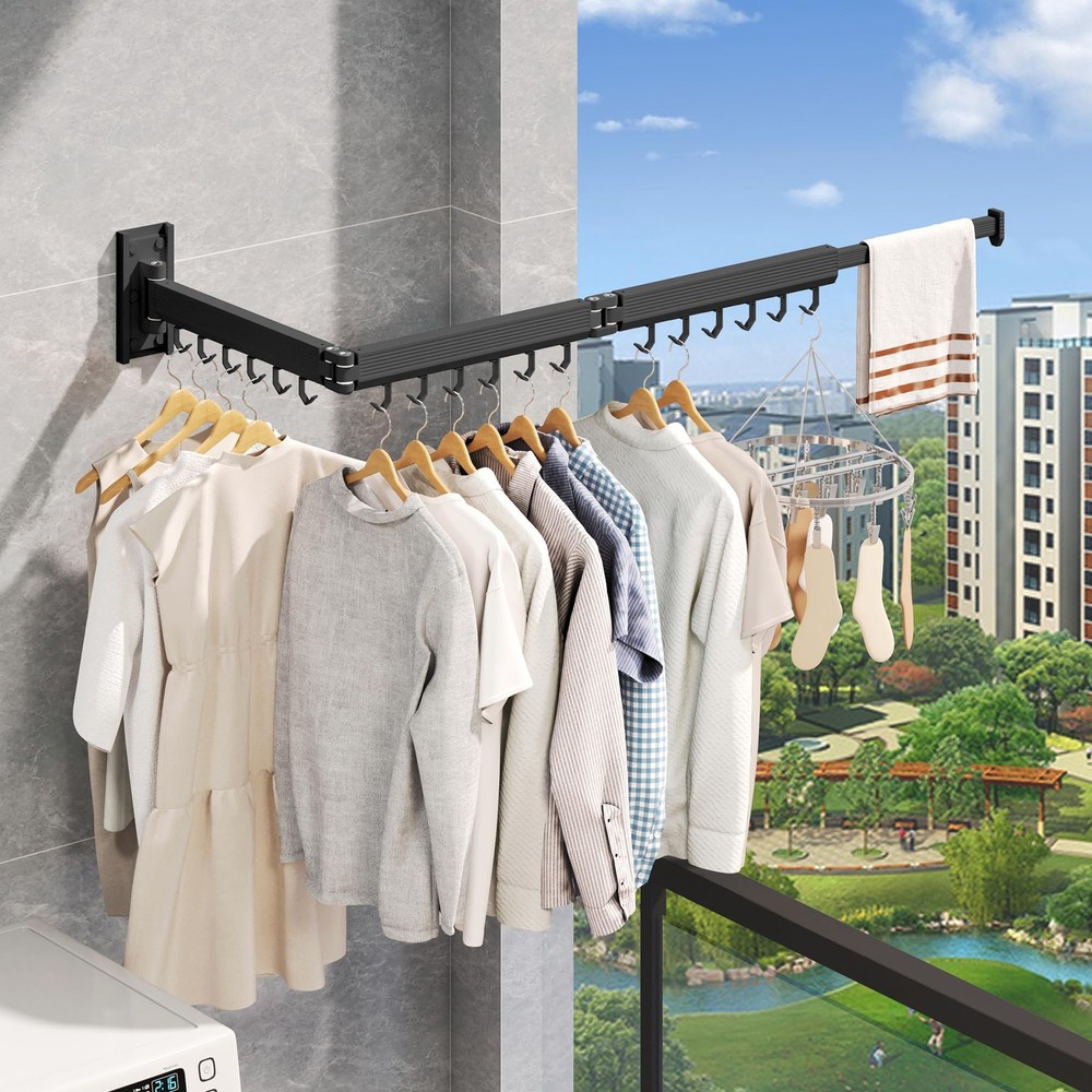 Wall Mounted Clothes Drying Rack, Collapsible Laundry Drying Rack, Retractabl...