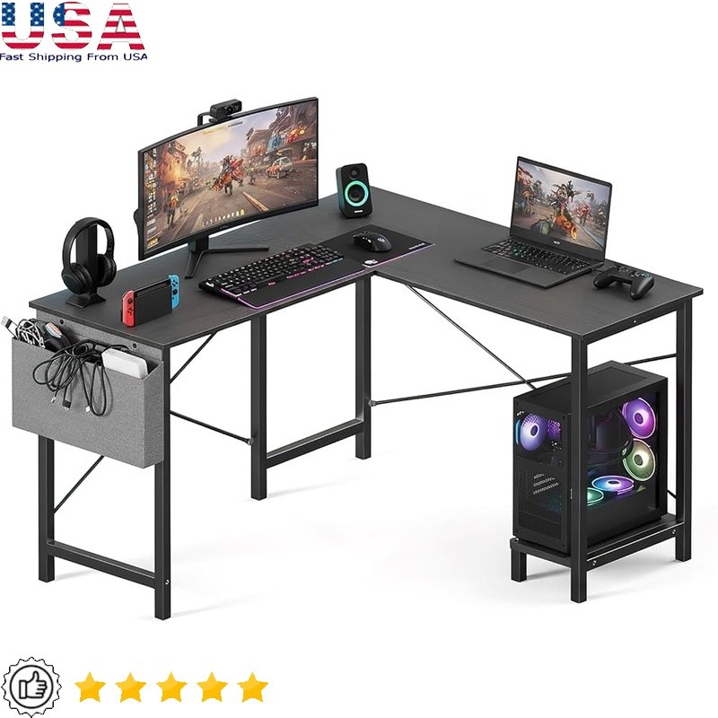 L Shaped Computer Desk Reversible Workstation W/ Storage Bag Easy Assembly New