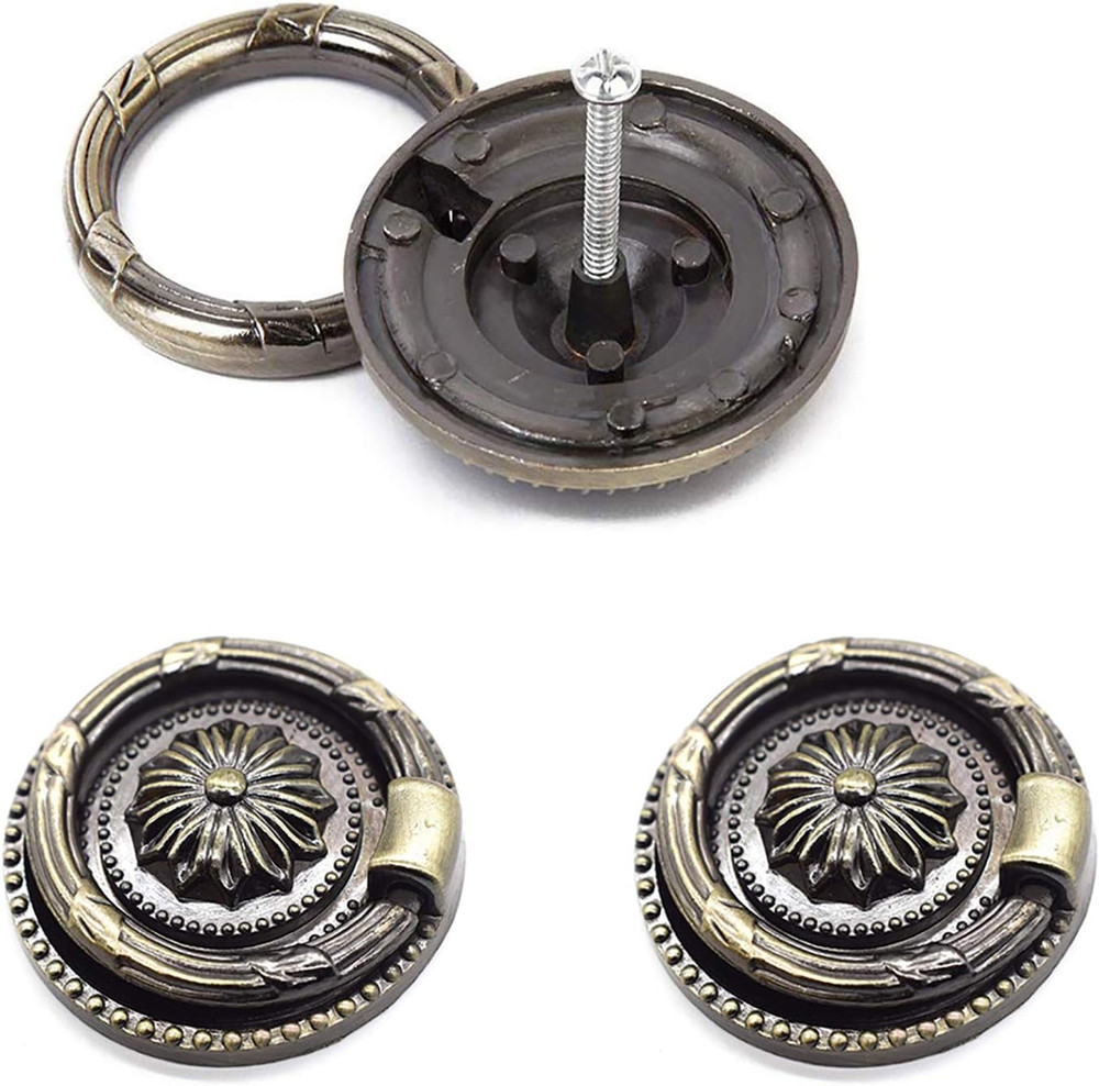 6 Pack Antique Bronze Drawer Pulls 1.77" Round Ring Handles Cabinet Knobs