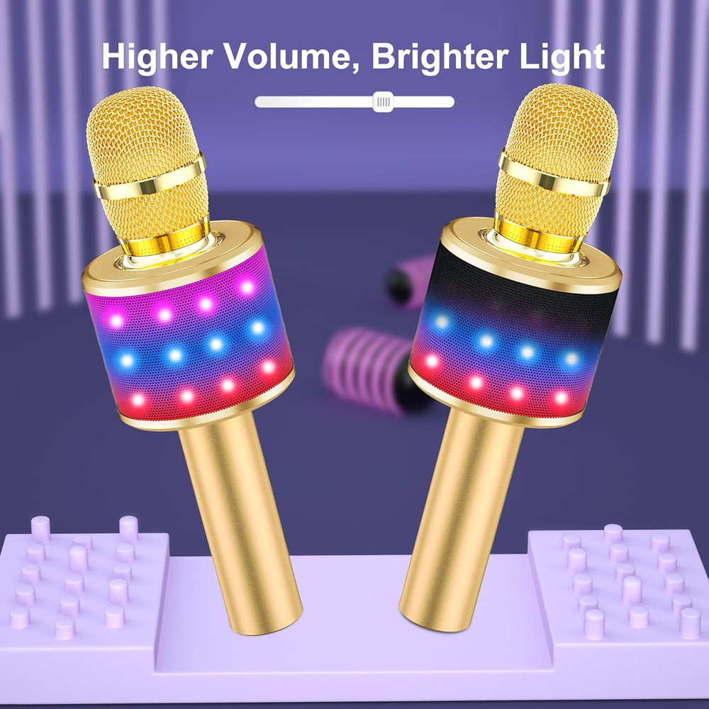 Bluetooth Karaoke Microphone with Disco Lights and Echo Effect - Gold Q78