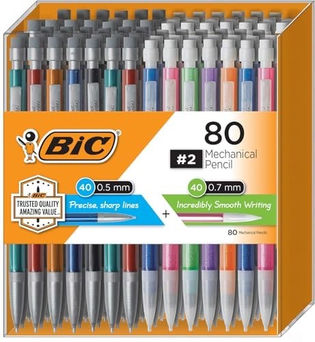 Extra Smooth Mechanical Pencils 0.7mm & 0.5mm - Assorted Colors, 80 Pack
