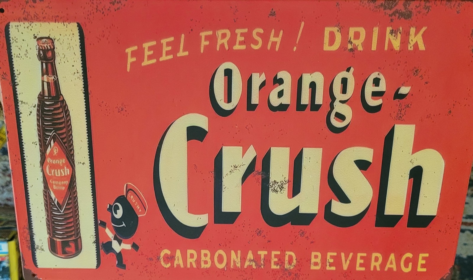 Vintage Style Orange Crush Metal Sign - Feel Fresh Drink Soda Retro Wall Decor