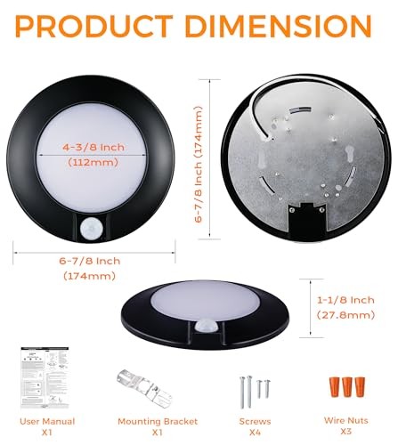 [2 Pack] Motion Sensor Ceiling Light Indoor,120V CRI90 10W Black | 2 Pack
